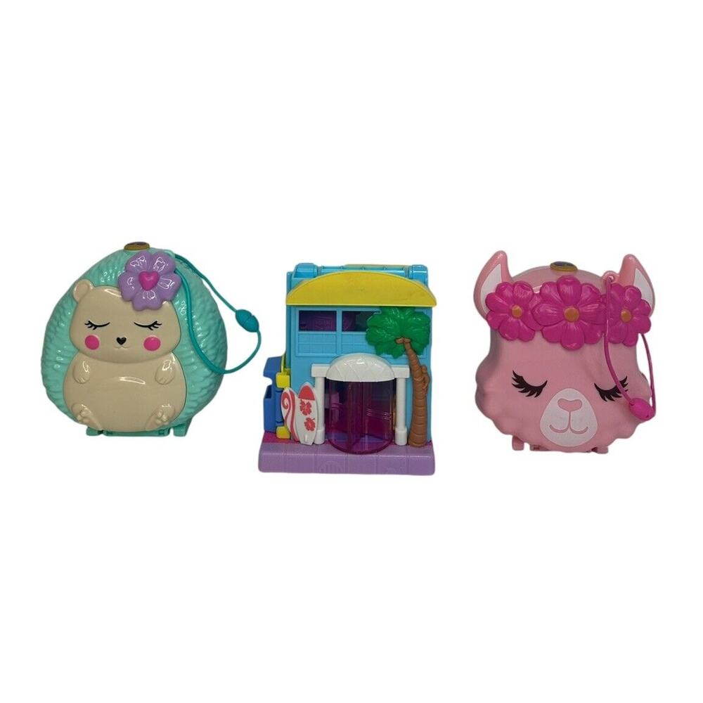 Polly Pocket Compact Lot Of 3 Hedgehog Llama Pollyville Hotel NO Dolls